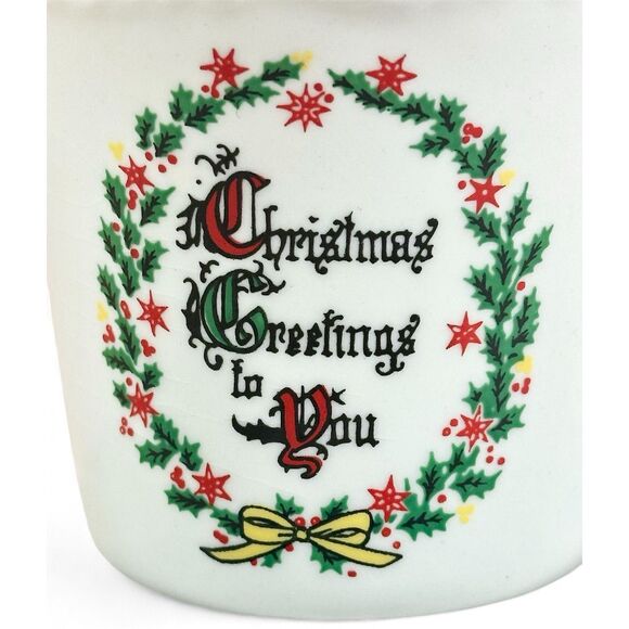 Vintage Christmas Greetings to you, pottery mug, 1940s, set of two (2) - Picture 8 of 11